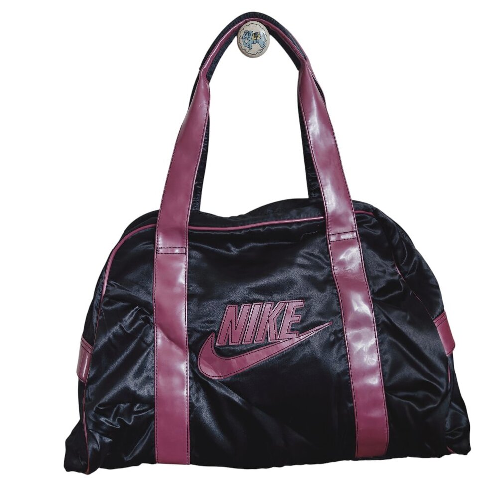 90's Vintage Nike Swoosh Retro Mauve Pink & Black Nylon Duffle Sport Bag